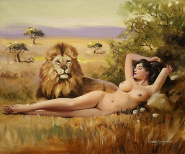 ヌード Painting - ライオンと裸